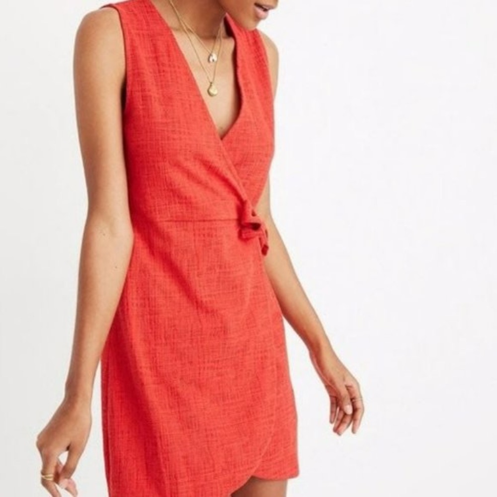 Madewell Texture &‎ Thread Faux Wrap Sleeveless Red Dress Size Medium